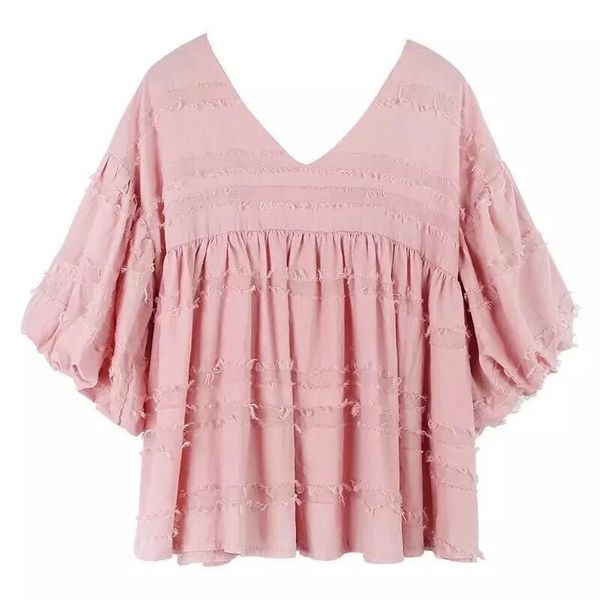 Cămașă pentru gravide cu mâneci largi în două culori roz/galben