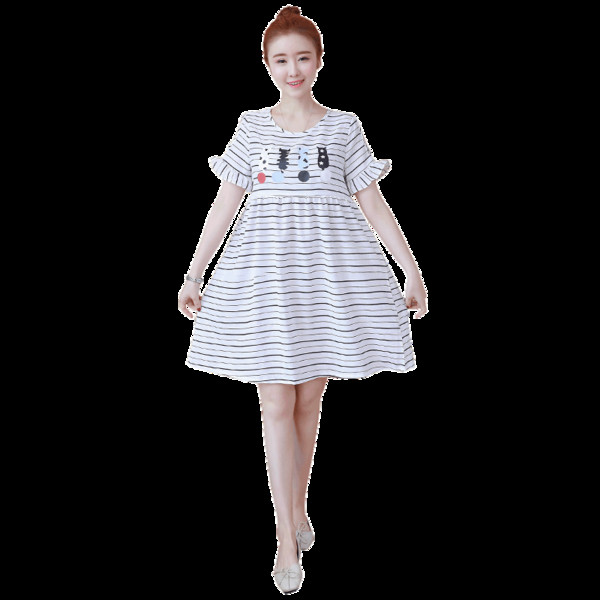 Rochie in dungi cu imprimeu de pisoi cu maneca scurta pentru gravide in trei culori