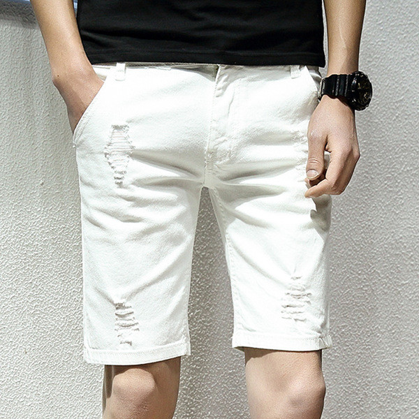 Blugi scurti pentru bărbați deasupra genunchiului în două culori alb/negru