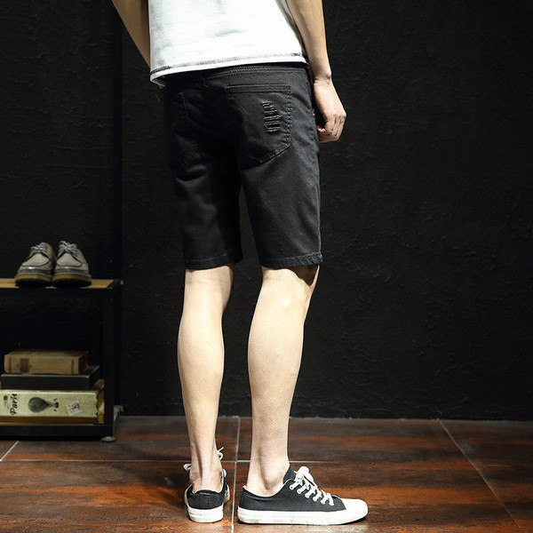 Blugi scurti pentru bărbați deasupra genunchiului în două culori alb/negru