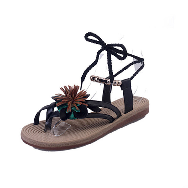 Sandale de dama cu motiv floral in alb si negru