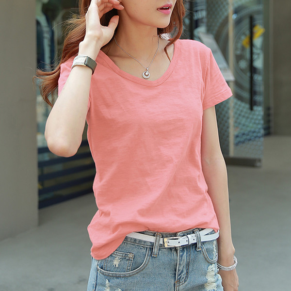 Tricou de damă uni, în mai multe culori, cu decolteu în V