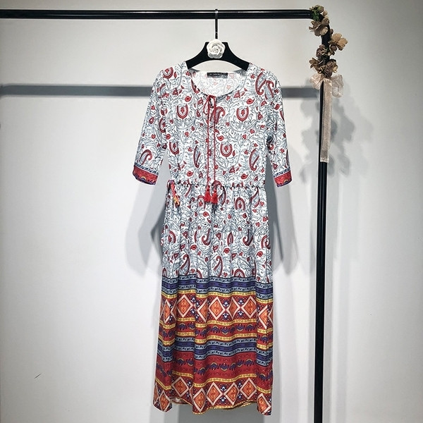 Rochie lunga de vara eleganta pentru dai cu maneci 3/4 si imprimeu