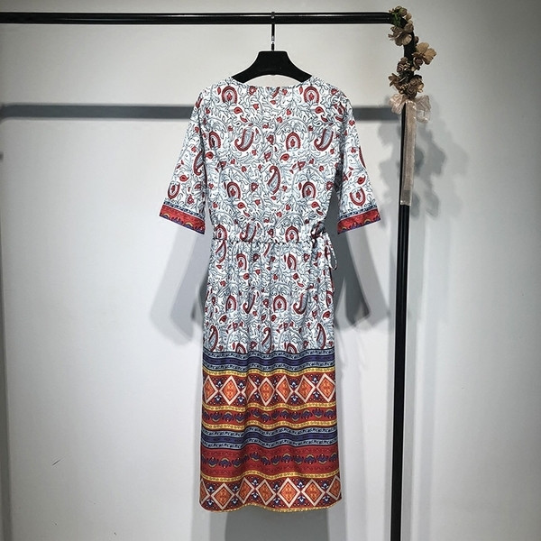 Rochie lunga de vara eleganta pentru dai cu maneci 3/4 si imprimeu