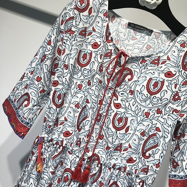 Rochie lunga de vara eleganta pentru dai cu maneci 3/4 si imprimeu