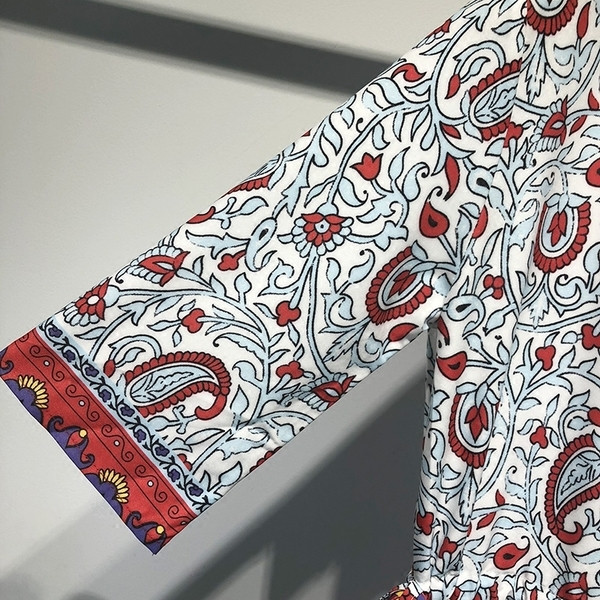 Rochie lunga de vara eleganta pentru dai cu maneci 3/4 si imprimeu