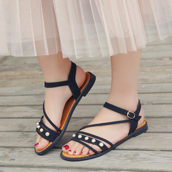 Sandale casual de dama cu decor de perle in trei culori