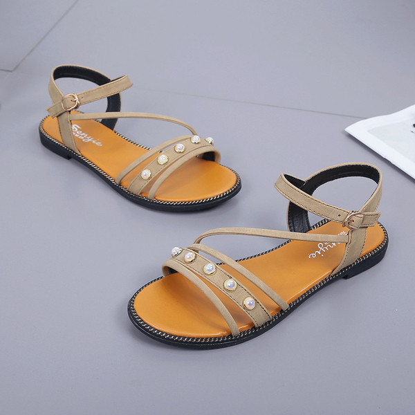 Sandale casual de dama cu decor de perle in trei culori