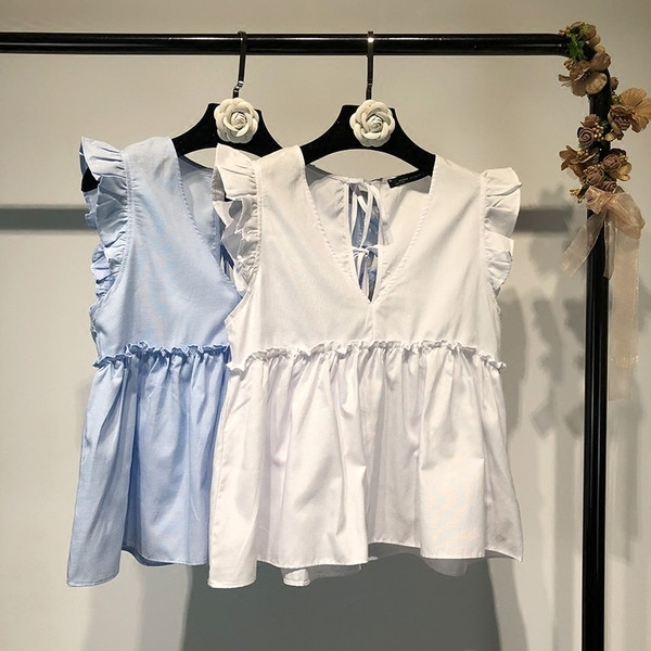 Maieu casual dama cu voaluri in albastru si alb