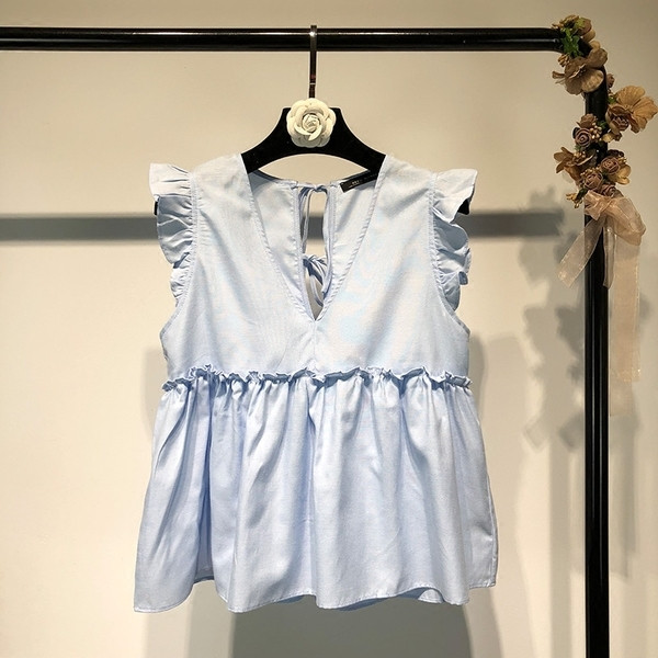 Maieu casual dama cu voaluri in albastru si alb