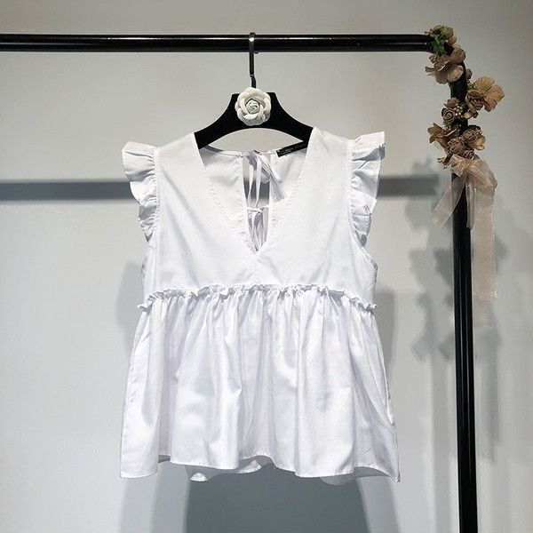 Maieu casual dama cu voaluri in albastru si alb