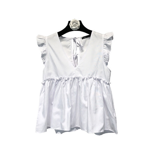 Maieu casual dama cu voaluri in albastru si alb