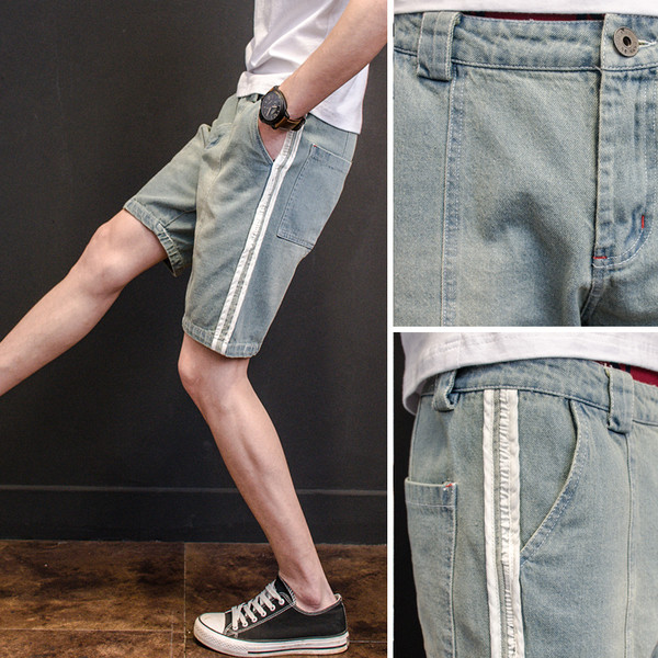 Blugi pentru bărbați deasupra genunchiului cu margini în două culori