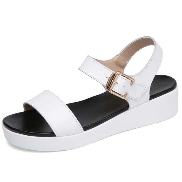 Sandale casual dama cu talpa plate in alb si negru