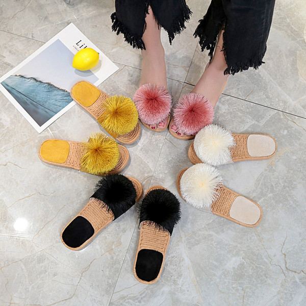 Papuci eleganti de dama cu talpa plata si puf voluminos in patru culori