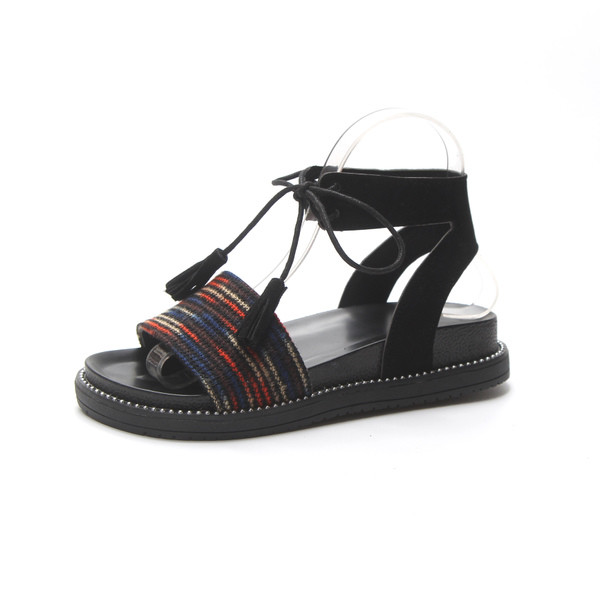 Sandale de dama cu motiv floral si ciucuri