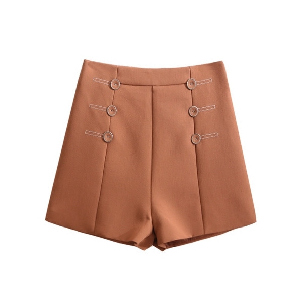 Pantaloni scurti eleganti de dama cu talie inalta si nasturi decorativi