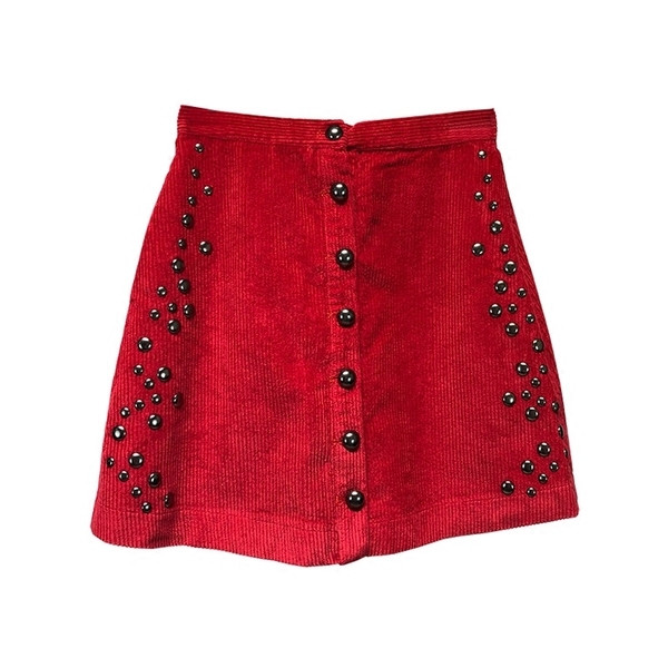 Fusta de dama eleganta in rosu si albastru cu decor cu nituri