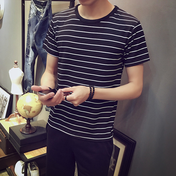 Tricou proaspăt casual pentru bărbați în alb și negru