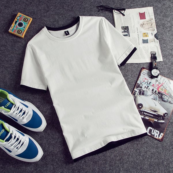 Tricou casual barbatesc cu guler in forma de O in trei culori