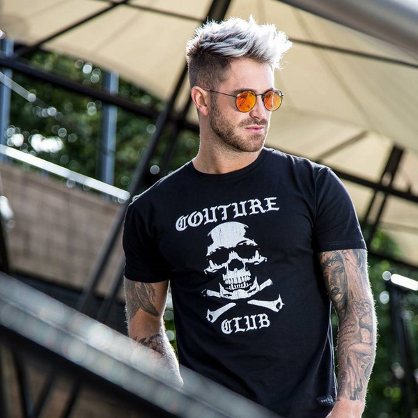 Tricou bărbătesc alb-negru cu inscripție și imprimeu