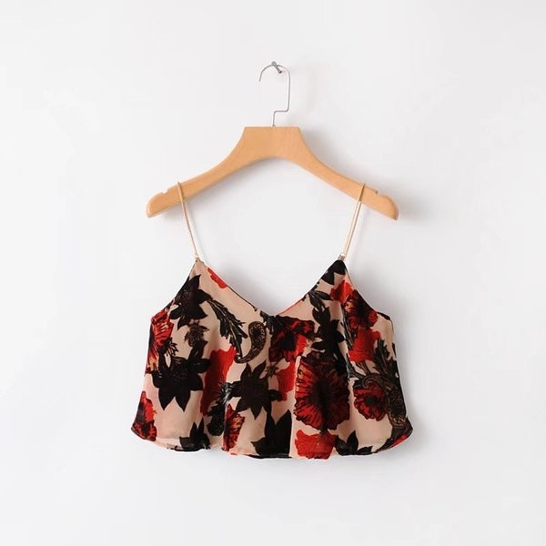 Top de damă elegant cu motiv floral, cu bretele subțiri