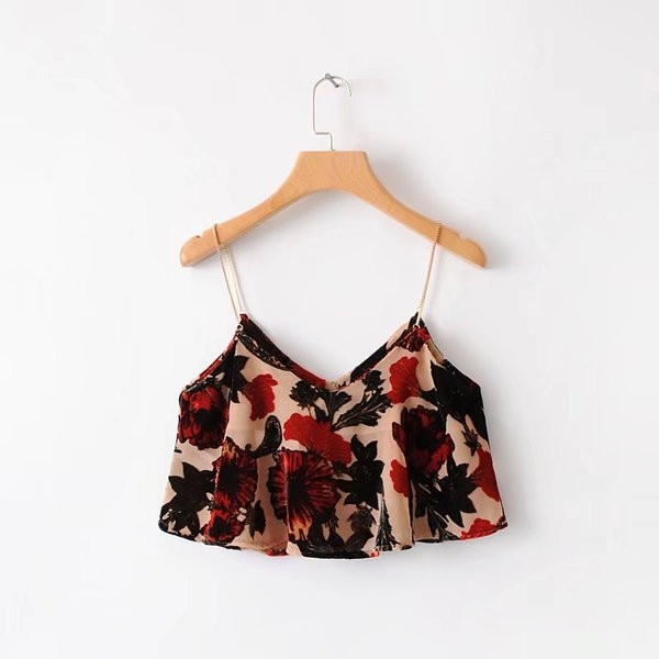 Top de damă elegant cu motiv floral, cu bretele subțiri