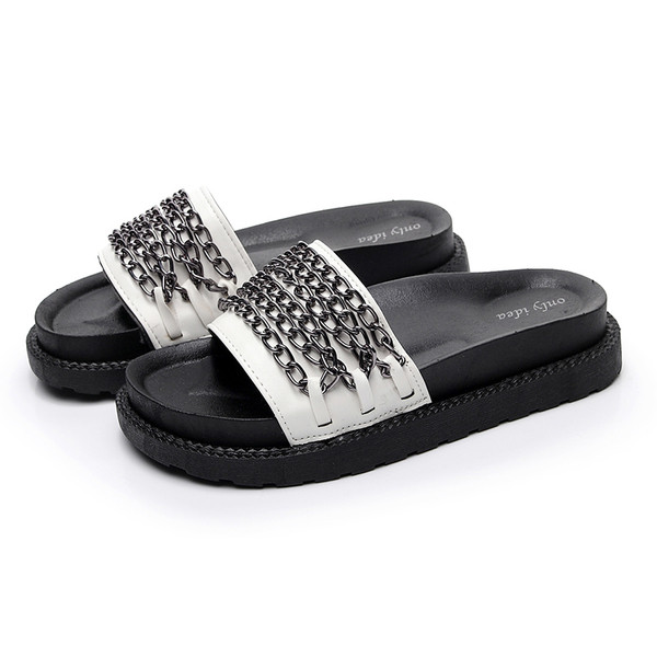 Papuci de cauciuc dama in negru, alb si rosu cu lanturi decorative