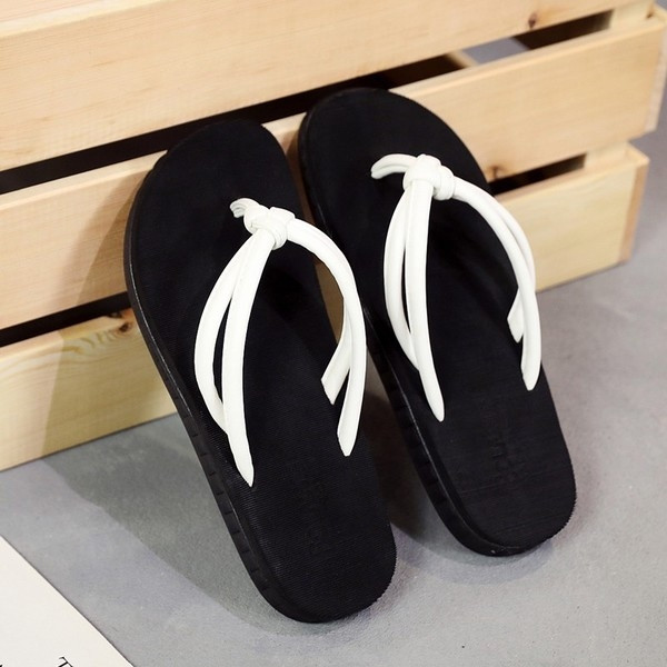 Papuci casual de dama alb-negru cu talpa plata