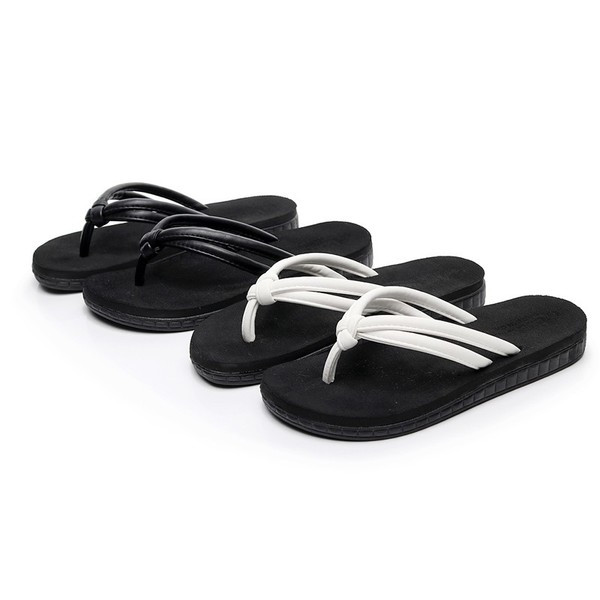 Papuci casual de dama alb-negru cu talpa plata