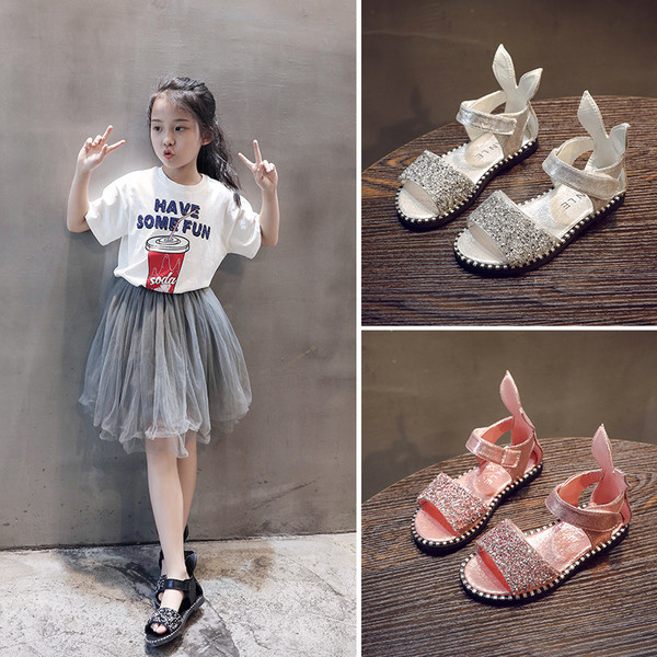 Sandale strălucitoare pentru fete pentru copii în argintiu, roz și negru