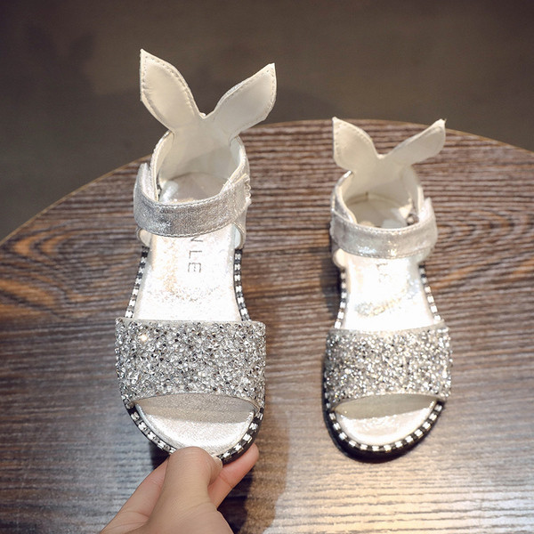 Sandale strălucitoare pentru fete pentru copii în argintiu, roz și negru