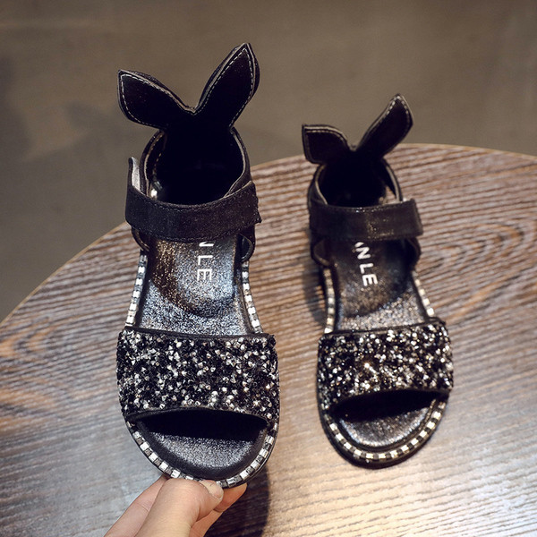 Sandale strălucitoare pentru fete pentru copii în argintiu, roz și negru