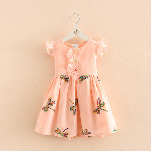 Rochie pentru copii in culori vii cu imprimeu si nasturi decorativi