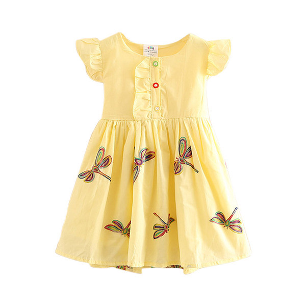 Rochie pentru copii in culori vii cu imprimeu si nasturi decorativi