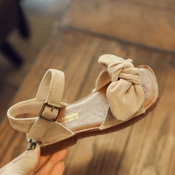 Sandale de piele intoarsa pentru copii pentru fete cu panglica in trei culori