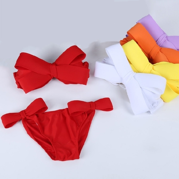 Costum de baie de damă model Hit cu top în formă de panglică - 8 culori