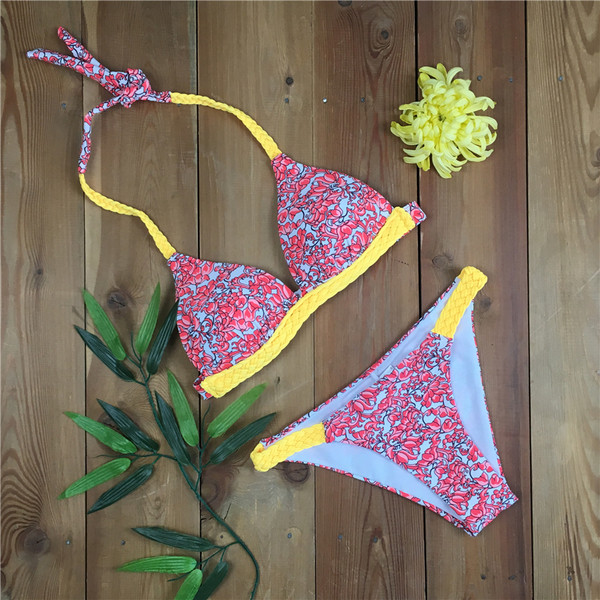 Costum de baie dama din doua piese in diferite culori cu imprimeu