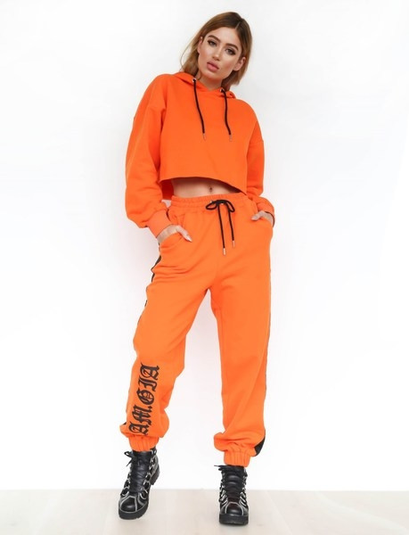 Set sport dama model larg - Tricou cu gluga si pantaloni lungi cu talie inalta