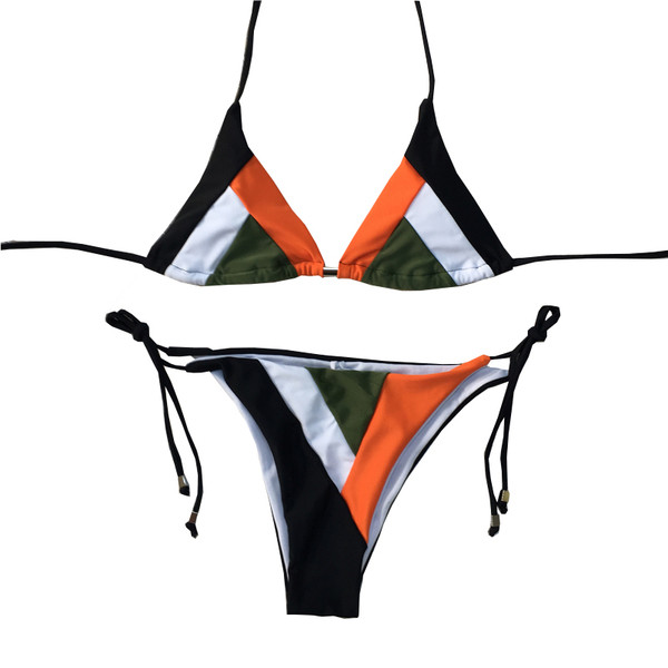 Costum de baie colorat de damă în două părți