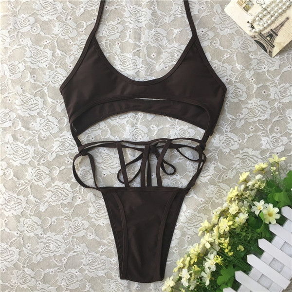 Costum de baie elegant pentru femei, în diferite culori, cu cravate