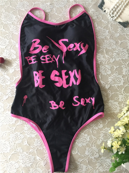 Дамски цял бански с гол гръб в различни цветове с надпис