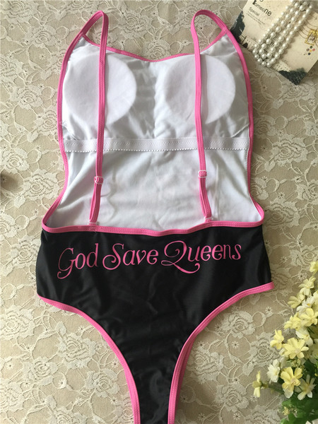 Дамски цял бански с гол гръб в различни цветове с надпис