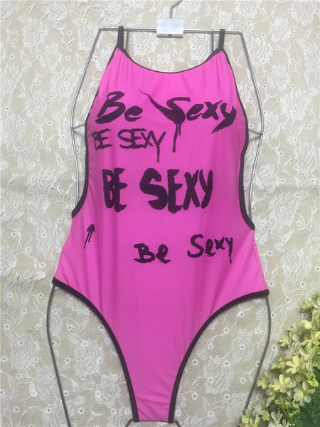 Дамски цял бански с гол гръб в различни цветове с надпис