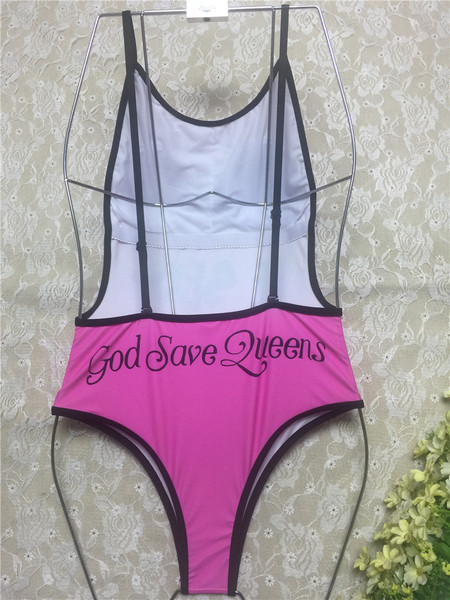Дамски цял бански с гол гръб в различни цветове с надпис