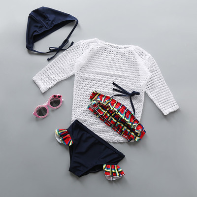 Стилен детски сет за момичета от три части - блуза и бански от две части