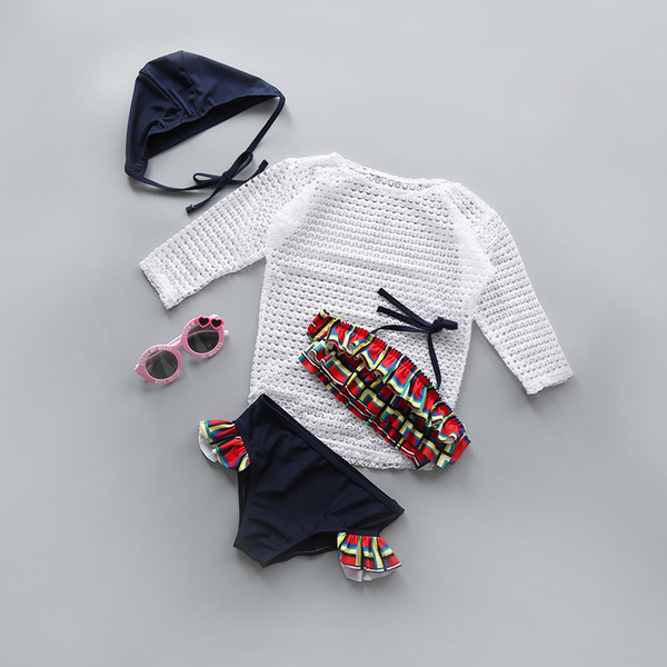 Стилен детски сет за момичета от три части - блуза и бански от две части