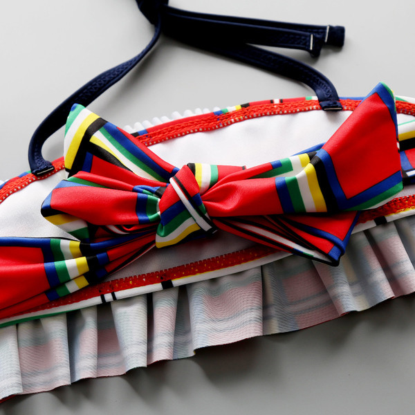 Стилен детски сет за момичета от три части - блуза и бански от две части