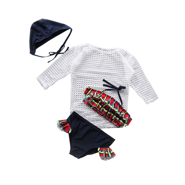 Стилен детски сет за момичета от три части - блуза и бански от две части