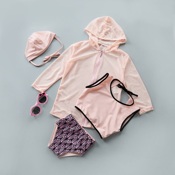 Set pentru copii elegant - costum de baie din doua piese cu hanorac